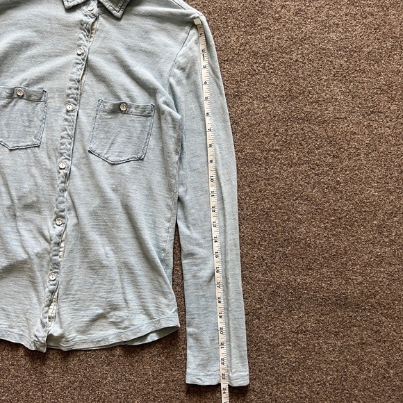 Y2K Splendid Button Down Long Sleeve T-Shirt 100% Cotton Heathered Blue Women XS - Picture 5 of 10